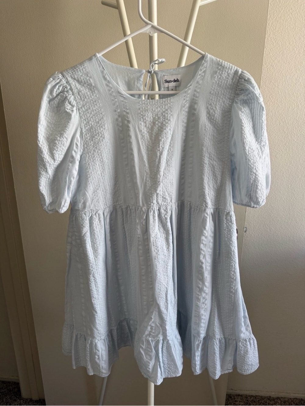 Aritzia Light Blue Puff Sleeve Mini Dress